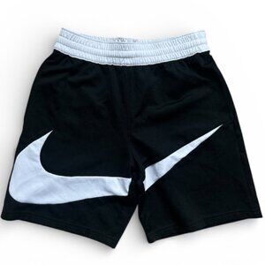 Nike Dri-FIT Black Athletic Shorts White Swoosh Elastic Waist Size M
